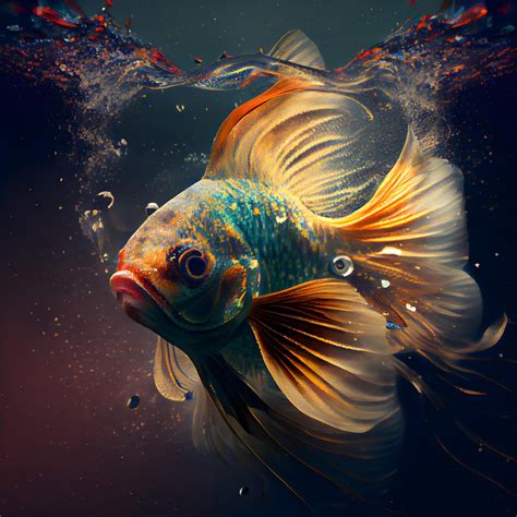 Gold fish in water. Fish in aquarium. 3D rendering., Image 23178786 ...