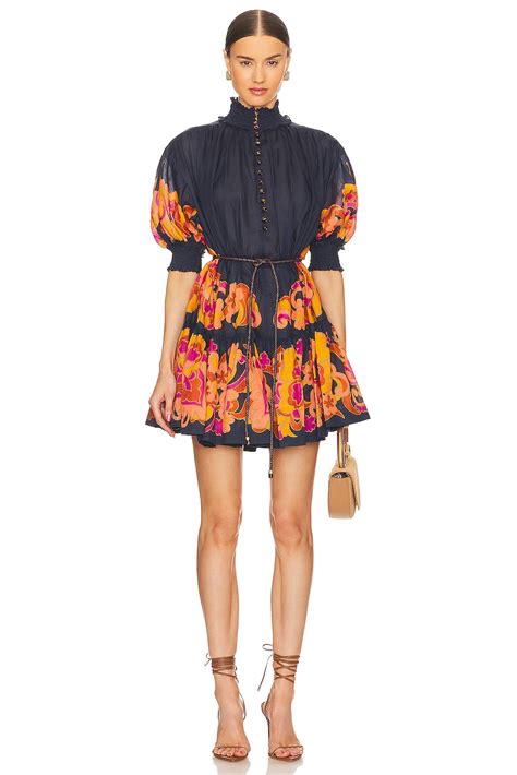 Zimmermann Acadian Lantern Mini Dress in Navy Paisley | REVOLVE
