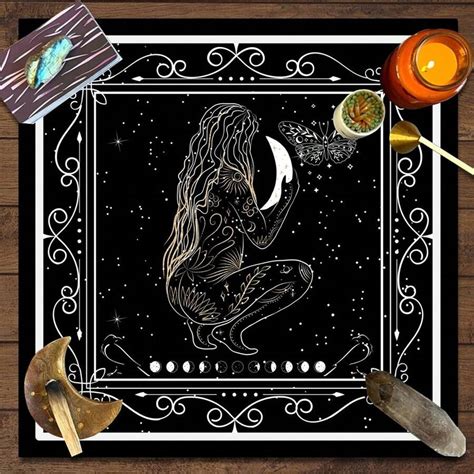 1pc Black And White Hair Long Woman Astrological Flowers & Lunar Phases ...