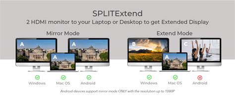 Orei SplitExtend HDMI Splitter Extender for Dual Video Monitor Extended ...