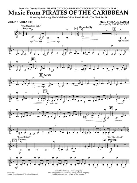 Music from Pirates Of The Caribbean (arr. Larry Moore) - Violin 3 ...