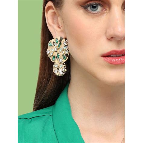 Buy SOHI Green Turquoise Blue Gold-Plated Geometric Drop Earrings Online