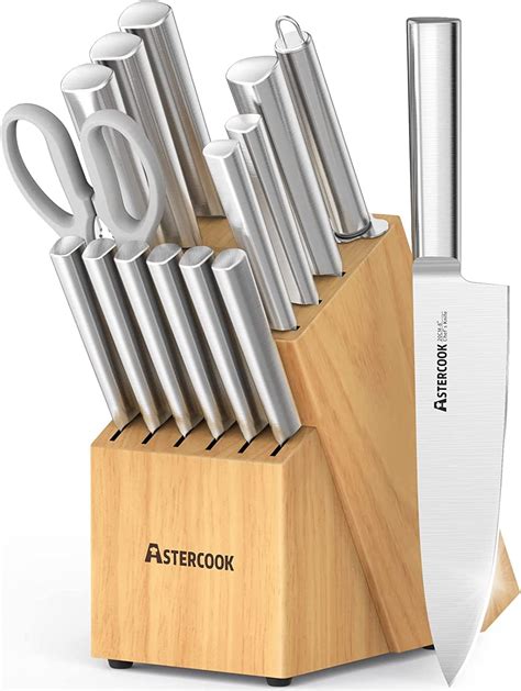 Astercook Knife Set, 15 Pieces Kitchen Knife Sets with Block, High ...