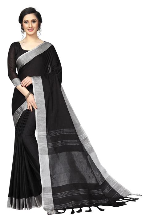Unique Black with Grey border Pure Linen Designer Saree – Ibis Fab