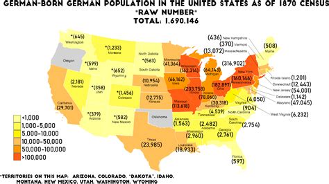 This map shows the German-born German population in the USA in 1870 ...