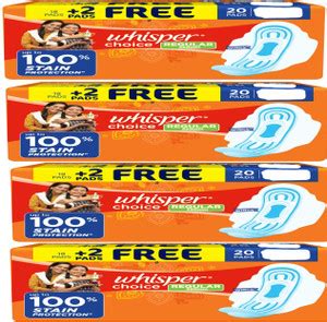 Whisper Choice regular 20+20+20+20 pad pack of 4 Sanitary Pad | Buy ...