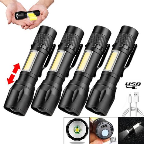 1/2/4pcs Zoom LED Flashlight USB Rechargeable Have Built In Battery Portable Mini COB LED ZOOM ...
