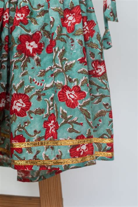 KiKi Teal Block Print Lehenga Set - Girls – The August Co.