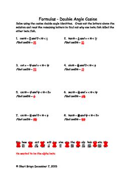 Formulas - Double Angle Cosine by We're Bruyn Math | TpT