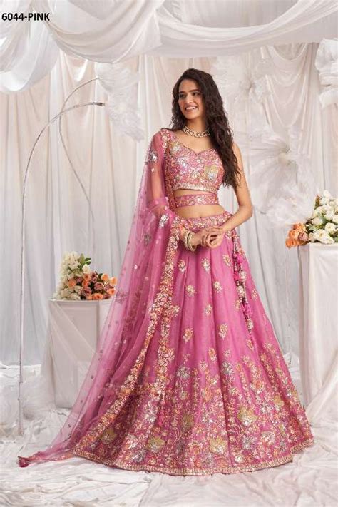 PF SERIES 6044 COLORS WHOLESALE ORGANZA HEAVY DESIGNER LEHENGHA ...