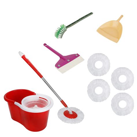Midrib Bucket Mop with 4 Microfiber 1 Wipper, 1 Brush, 1 Dust Pan Supdi ...