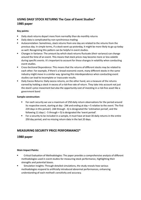 Capstone research - USING DAILY STOCK RETURNS The Case of Event Studies ...