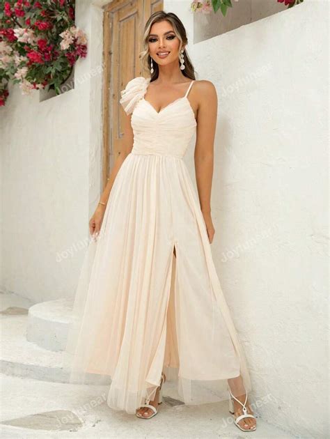 Joyfunear Asymmetrical Neck Ruched Split Thigh Mesh Dress | SHEIN EUR