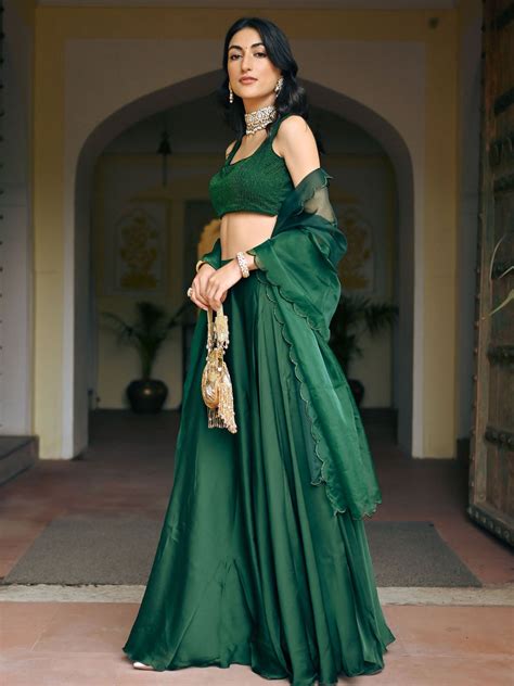 Green Handwork Blouse Lehenga Set
