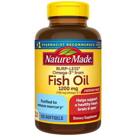 Nature Made Burp-Less Fish Oil 1200 mg One Per Day, 125 Softgels, Fish ...