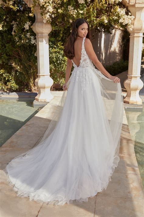44429: Soft Tulle A-Line Gown with Plunging V-Neck and Low V-Back | Sincerity Bridal