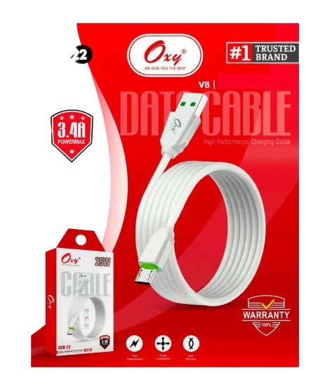 Oxy 3.4A, 25W Micro USB Data & Charging Cable, Made in India, 480Mbps ...