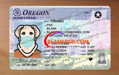 Oregon Drivers License Template New V2 - Blank PSD