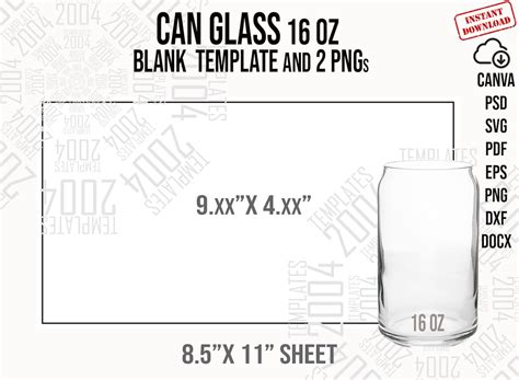 Libbey 16 Oz Can Glass Template: SVG, PDF, PNG (digital Download) - Etsy