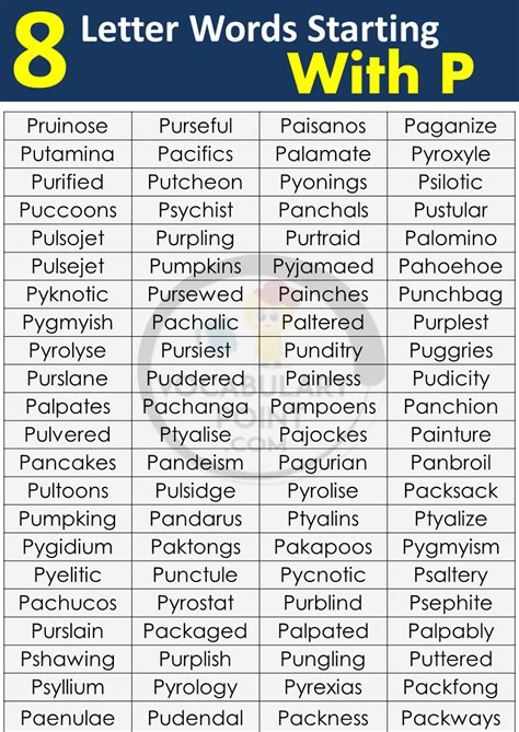 8 Letter Words Starting with P - Vocabulary Point