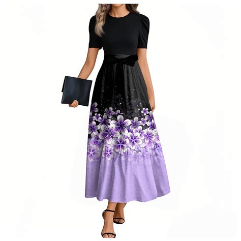 UoCefik Casual Maxi Dresses For Women Elegant Floral Print Short Sleeve ...