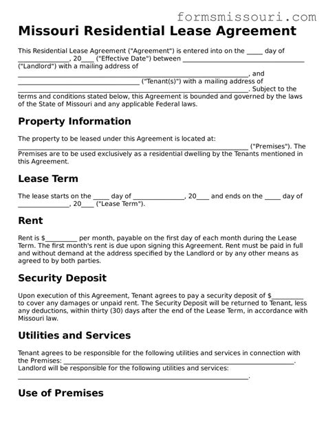 Valid Missouri Residential Lease Agreement Forms ᐈ Blank PDF Template