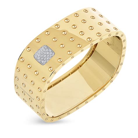 Roberto Coin 18Kt Gold 4 Row Square Bangle With Diamonds - Crown Jewelers