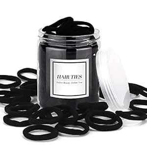 iFwevs 50PCS Black Hair Ties,Cotton Seamless Ponytail Holders,No Damage ...