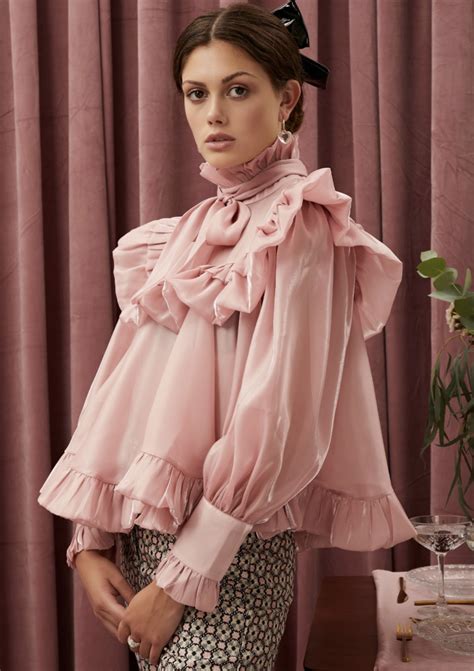 Ruffle bow blouse in a shimmery fabric. A high Victorian neckline and ...