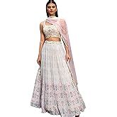 Zeel Clothing Women's Georgette Semi-Stitched Lehenga Choli White ...