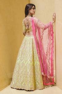 Buy Green Lehenga And Blouse Taffeta Dupatta Tulle Embroidery V Neck ...