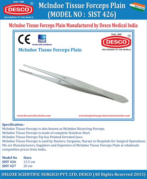Mcindoe Tissue Forceps Plain | Manufacturer, Exporter & Supplier | DESCO