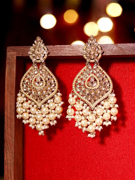 Priyaasi Gold kundan Fresh Water Pearls Drop style gold plated push ba