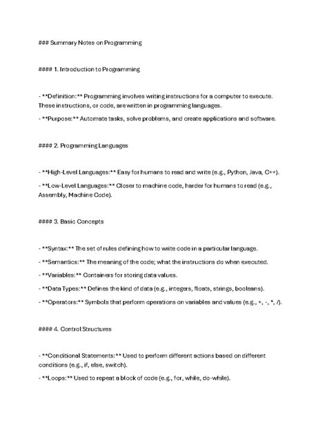 Programming in Computer science - Summary Notes on Programming 1 ...