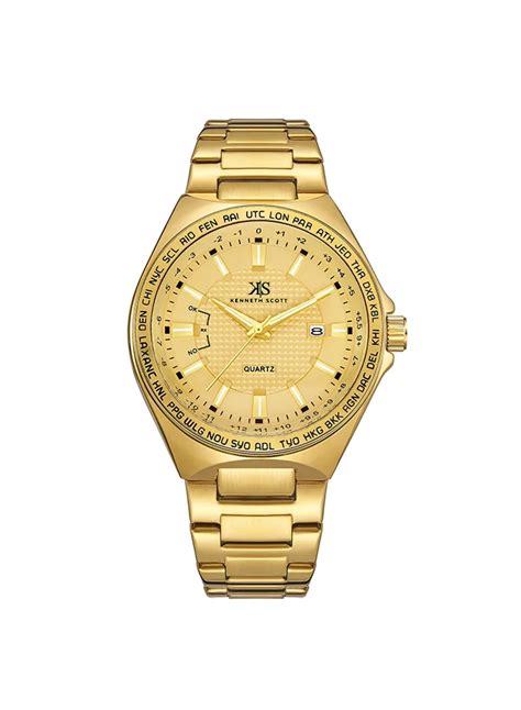 KENNETH SCOTT Champagne Men's Stainless Steel Analog Watch K23027-GBGC ...
