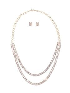 Buy ZAVERI PEARLS Rose Gold 2 Layers Baguette Diamonds Necklace ...
