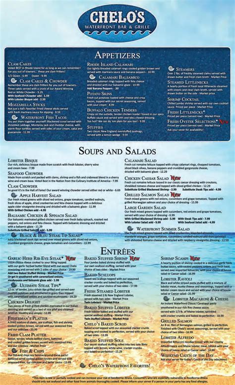 Menu at Chelo's Waterfront Hometown Bar and Grille, Warwick
