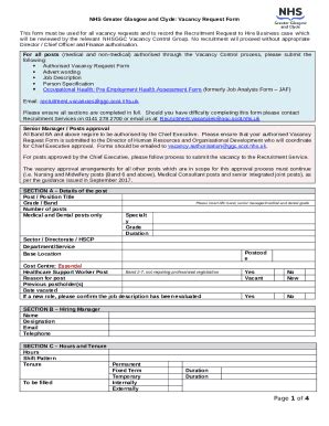Vacancy Request - NHS Greater Glasgow and Clyde Doc Template | pdfFiller