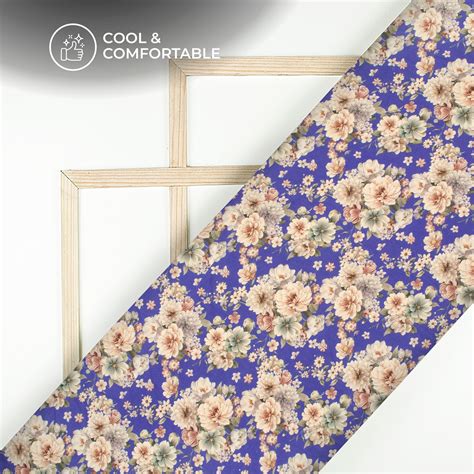 True Blue Floral Digital Print Viscose Rayon Fabric(Width 58 Inches ...