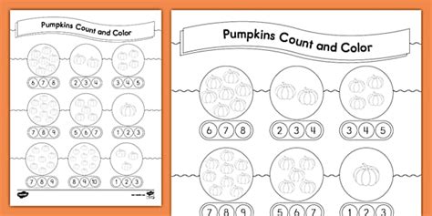 Pumpkins Count and Color to 10 Worksheet for PreK-K