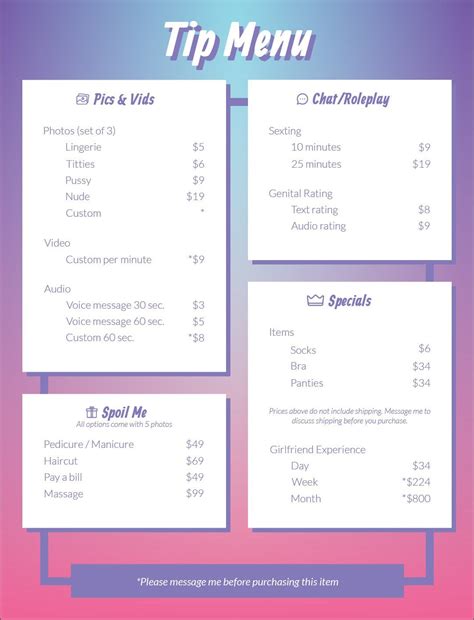 I just finished my menu! How does it look? : r/onlyfansadvice