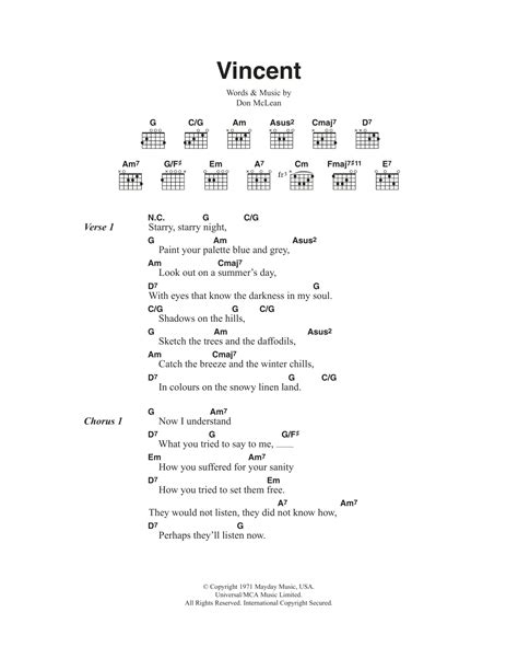 Vincent (Starry Starry Night) by Don McLean - Guitar Chords/Lyrics ...