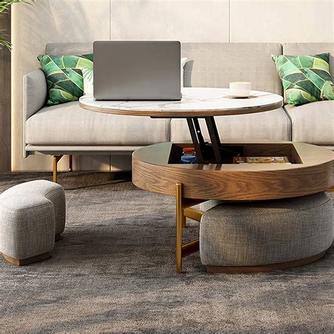Coffee Table With Nesting Stools | Foter