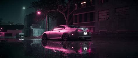 Toyota Supra Neon Rain Street Live Wallpaper - MoeWalls