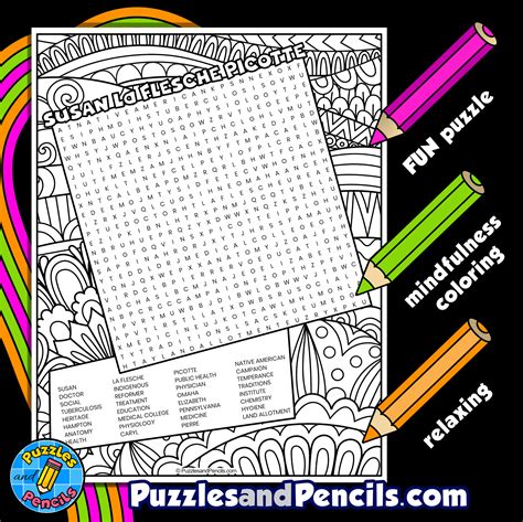 Susan La Flesche Picotte Word Search Puzzle Activity Page with Coloring ...
