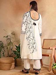 Buy White Silk Blend Solid Embroidered Anarkali Trouser Suit Set | Vaamsi