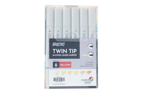 BRUSTRO Twin Tip Alcohol Based Marker Set of 6 (Yellow) in Crossline PP ...