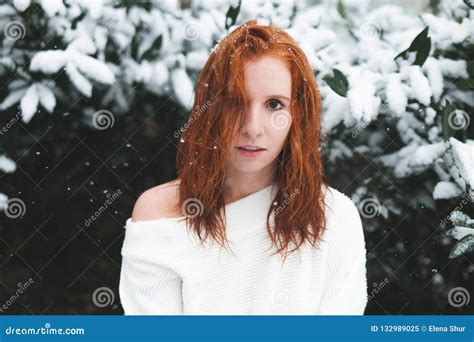 Redhead in the Snow stock image. Image of beautiful - 132989025