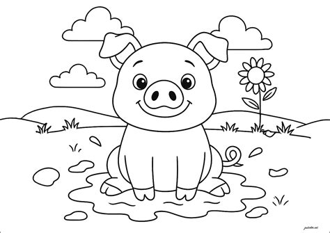 Pig in a mud puddle - Pig Coloring Pages