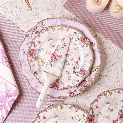 Lilac Garden 8 Pcs Snack Set (1 Serving Plate, 6 Quarter Plates, 1 Ser ...